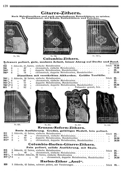 Sales catalogue no. 70 of the trading firm Gebrüder Schuster in Markneukirchen, p. 128, from around 1925
